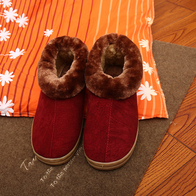 冬季居家保暖鞋女 防水牛筋底真皮棉拖鞋包跟