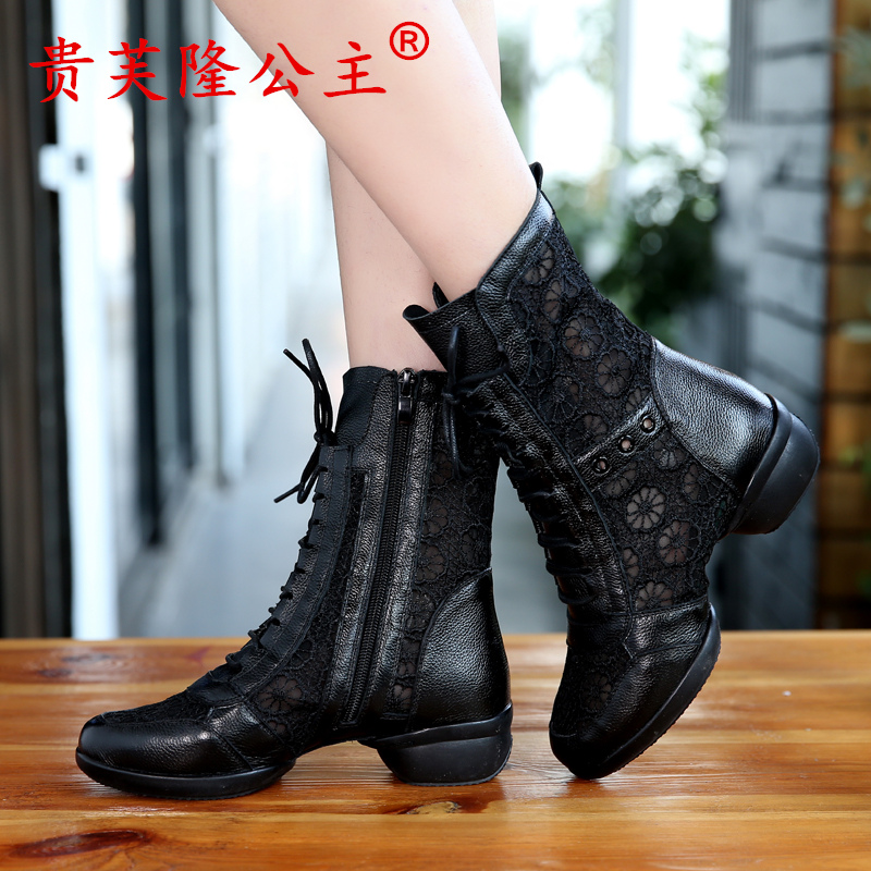 新款女士黑网带钻蕾丝舞蹈靴 水兵舞鞋 跳舞靴