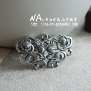 na。925银并蒂莲花，长命锁花牌，项链吊挂坠diy银饰品配件