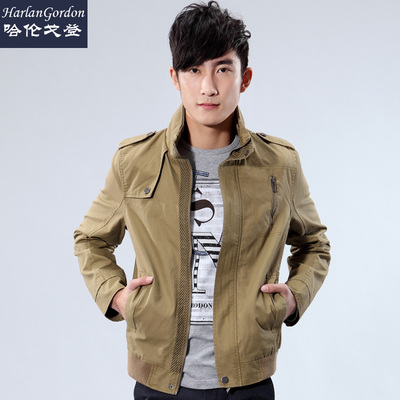 哈伦戈登 韩版加绒加厚修身夹克衫冬装新款男装 休闲纯棉立领外套