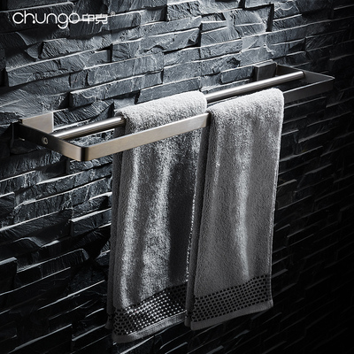 304不锈钢拉丝毛巾架浴室浴巾架卫生间毛巾挂架加长双杆毛巾杆