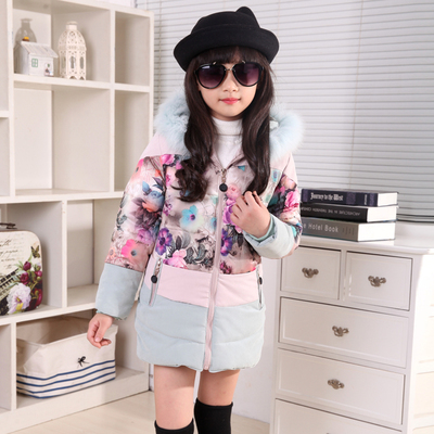 2015新款童装女童冬装儿童加厚中长款棉袄中大童棉衣女孩修身外套