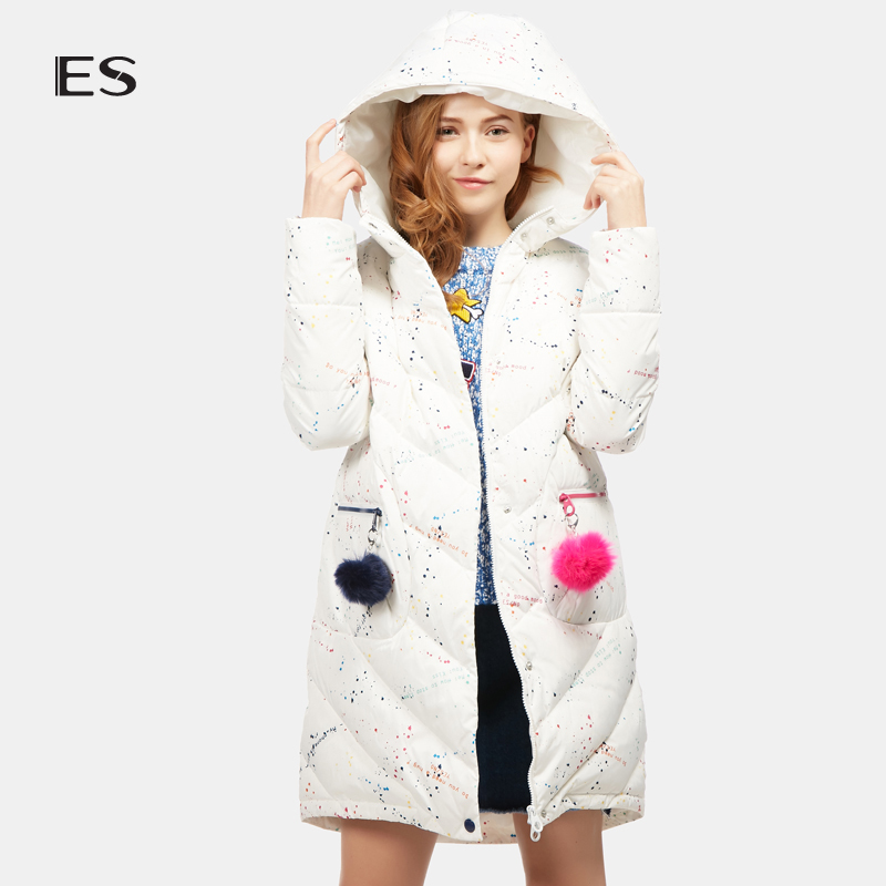 艾格 ES 冬季时尚百搭中长款印花斑点羽绒服16033511786
