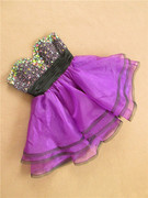 1216紫色短款公主绑带纱裙，蓬蓬裙钉珠外贸工厂晚礼服裙宴会年会