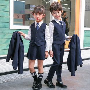 儿童西装马甲校服小学生女童短裙套装男幼儿园英伦风贵族学校班服
