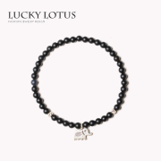 luckylotus首饰黑曜石玛瑙泰银象，极细男女手链简约保平安的