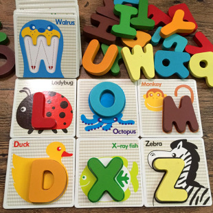 幼儿园儿童木制早教玩具 宝宝看图识字英文字母数字卡片积木3-6岁