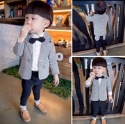 秋季男童儿童宝宝0-1-3-5岁2春秋，套装三件套韩版西装，小西服外套潮