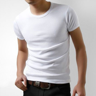 男士韩版健身t恤男式修身短袖圆领，大码体恤纯棉白色半袖打底衣服