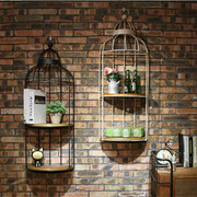 复古墙上墙壁搁板置物架实木铁艺鸟笼壁挂花架创意咖啡厅装饰壁挂