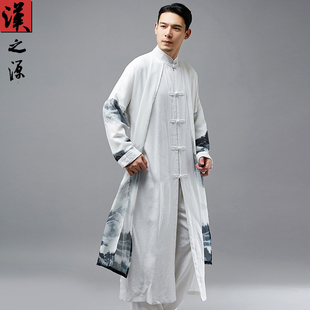 假两件棉麻长衫上衣古风男装立领中式唐装演出长袍中国风禅意汉服