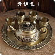 商务合金属青铜锡器工艺品摆件整套装锡罐茶具茶壶茶杯子托盘