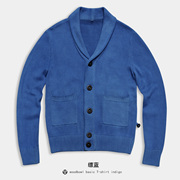 豆制蓝染原创设计手工植物染indigo针织衫开衫毛衣线衫外套