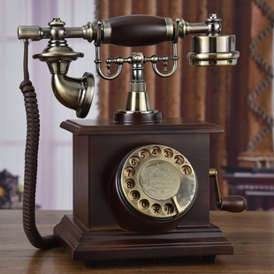 欧式实木时尚创意转盘电话机仿古复古家用座机办公坐式电话