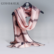 春夏季韩版雪纺真丝，100%桑蚕丝围巾，蕾丝拼接长方形女缎面丝巾
