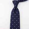 外贸出口英国真丝提花男商务正装桑蚕丝7.5CM领带刺绣深蓝粉圆点
