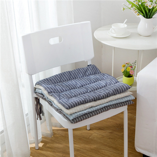简约条纹薄坐垫棉麻日式文艺餐椅垫，防滑透气办公室，夏天学生椅子垫