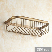 全铜欧式浴室置物架挂件方形仿古卫生间收纳架网篮卫浴壁挂免打孔