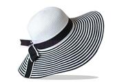 草帽女夏天遮阳帽韩版防晒帽，黑白条纹大沿可折叠太阳帽沙滩帽女帽