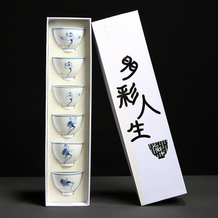 景德镇手绘功夫陶瓷茶杯，青花瓷主人杯釉下彩手工，茶具普洱茶杯单杯