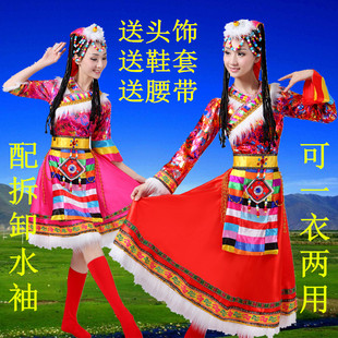 藏族舞蹈演出服装女少数民族服装成人民族服饰西藏表演服水袖