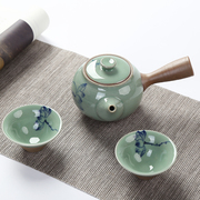 粗陶侧把壶套装一壶两杯日式小号茶壶陶瓷功夫茶具直火煮茶壶