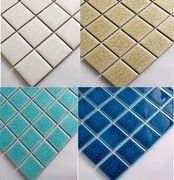 陶瓷马赛克冰裂瓷砖蓝色，地中海米黄米，白游泳池客厅背景墙拼图