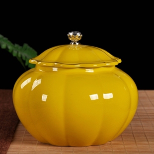 红色茶叶罐陶瓷大号密封罐红茶绿茶普洱茶收纳罐黄色茶叶盒储物罐