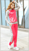  女子运动套装 纯棉时尚休闲套装健身跑步运动服 西红