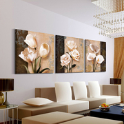 客厅装饰画沙发背景墙壁画宾馆卧室三联画无框画挂画郁金香玫瑰花