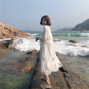 防晒衣夏季女装中长款韩版沙滩，蕾丝海边度假空调，开衫薄上衣潮