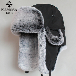 KAMOSA东北棉帽雷锋帽男女士帽子滑雪帽冬季骑车帽黑色纯色男韩版