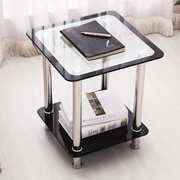 简易钢化玻璃边几床边桌，不锈钢小茶几正方形小方桌，简约喝茶桌现代