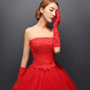 婚纱手套长款红色新娘礼服短款旗袍秀禾服配件蕾丝结婚秋冬季包指