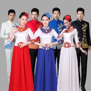 成人大合唱演出服高中学生朗诵中国风民族服男女民乐演奏表演服装