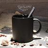 欧式高档陶瓷黑色哑光，大容量马克杯子创意，简约磨砂咖啡杯带勺水杯