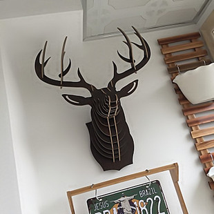 美式麋鹿头壁挂木质壁饰动物头挂件墙饰创意墙面装饰酒吧尺寸