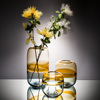 彩色玻璃花瓶 拼色圆形收口瓶 水养富贵竹装饰器皿客厅家居饰品