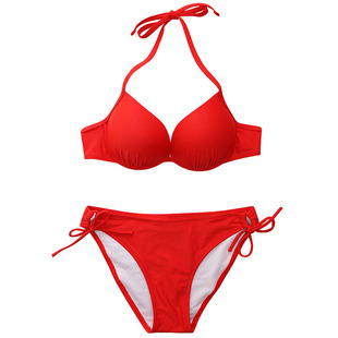 欧美性感三点式红色比基尼泳衣女，三角小胸聚拢ins风白色艺考泳装