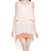 品牌女装折扣夏装纯色，无袖大圆领，修身显瘦雪纺吊带连衣裙