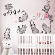 卡通动物贴纸猫咪宠物店，儿童房间可爱温馨墙壁，装饰布置墙贴纸自粘