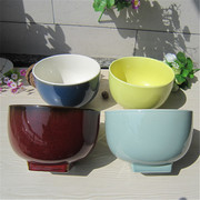 外贸陶瓷 瓷器餐具欧美名品釉下彩方形脚大汤碗/沙拉碗彩色大面碗