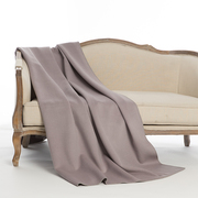 美式现代简约风毛呢素面单色，床毯浅紫灰色，样板间家床尾毯搭巾百搭