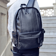 休闲双肩包男士背包青年PU皮韩版中学生书包时尚潮流黑色大旅行包