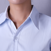 夏季女浅蓝衬衫短袖暗纹职业装，斜纹收腰工服半袖v领衬衣