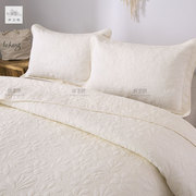 米白兰花绗缝三件套床盖全棉纯色春秋被多功能床上用品床单纤之色