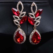 欧美时尚奢华红色水滴水晶宝石，耳坠气质耳环夸张女礼服晚宴耳饰