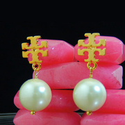 彩衣阁时尚流行甜美漂亮玫瑰金米白色珍珠耳钉漂亮华丽欧美女饰品