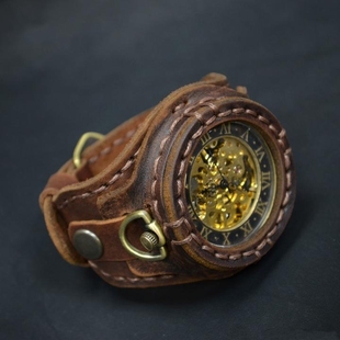 Thread㊣俄罗斯 手作迷人复古黄铜针扣棕色皮革机械手表腕表