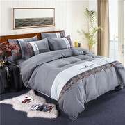 床上被子四件套纯棉双人全棉，纯色素色简约2.0m床单被罩欧式4件套
